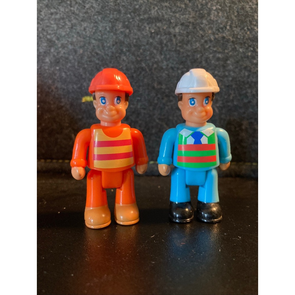 Hap-P-Kid Construction Worker Action Figure Set 2pc Blue Orange Hard Hat Toys